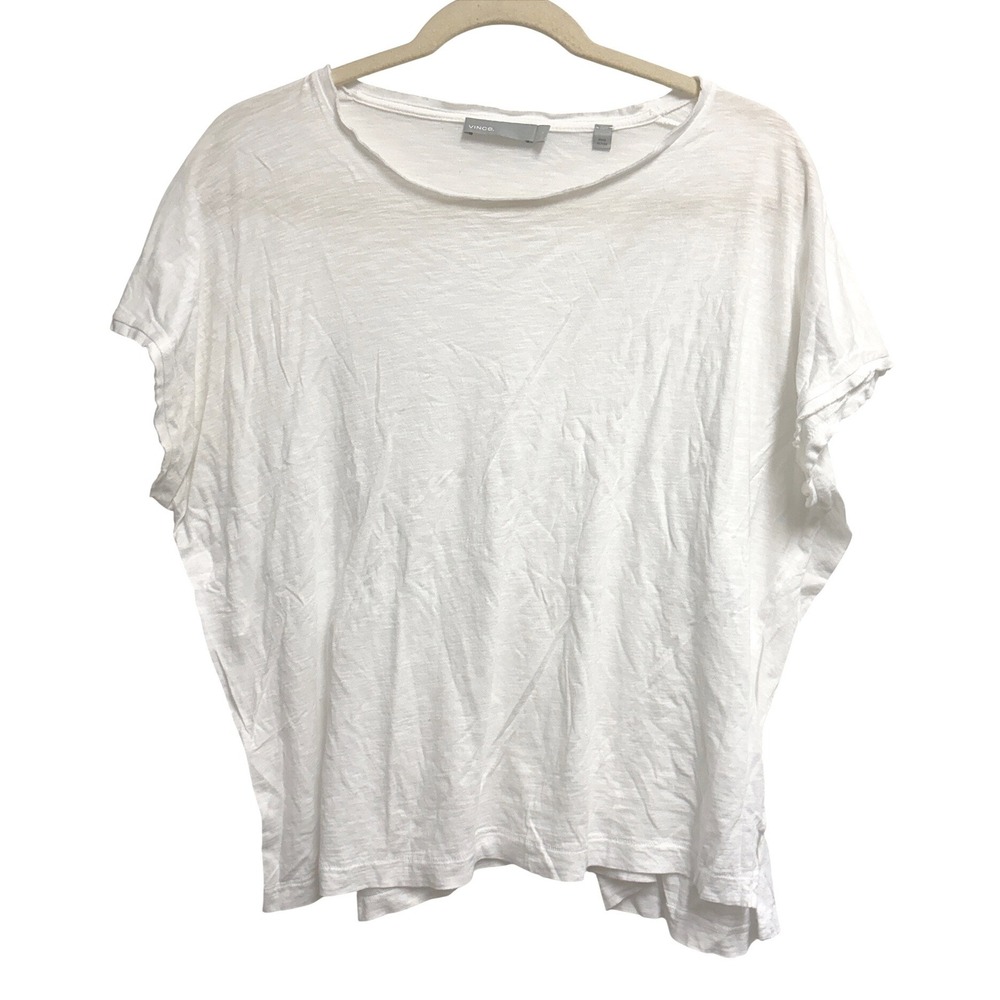 Vince Pima Cotton Raw Edge Tee White T-Shirt Short Sleeve Scoop Neck Medium
